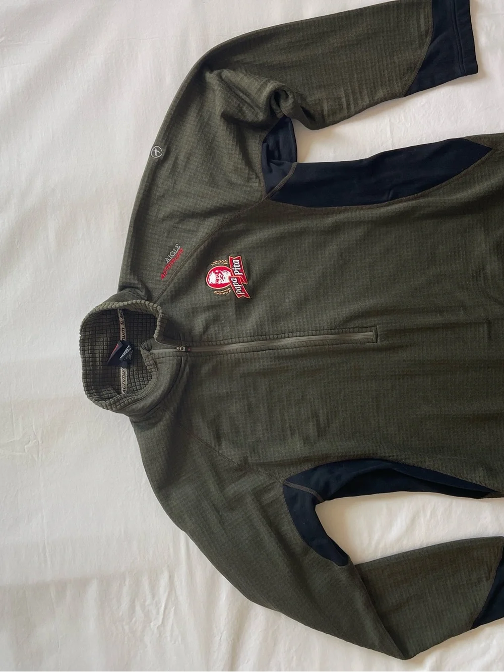 Aigle Actimum Polartec Grid Fleece Mens Quarter Zip Pullover Olive Green‎ Jacket